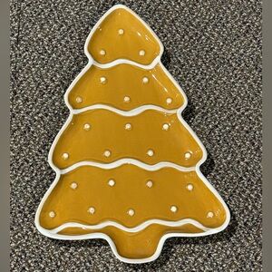 NEW. Creative Co-Op Ceramic Gingerbread Tree-Shaped Holiday Platter.